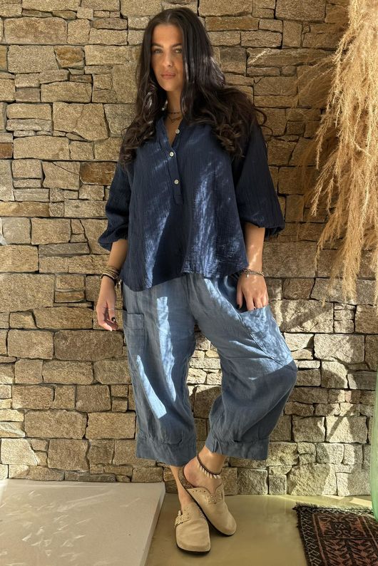 Suri Cushion Cotton Laurie Blouse Navy -